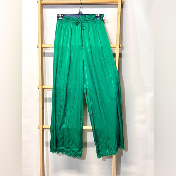 VENTI6 Vibrant kelly green silk blend wide leg palazzo pants size S - Picture 3 of 11